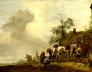 Philips Wouwermans - A Horse being Shod outside a Village Smithy